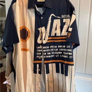 Men's Hawaiian Jazz Graphic Button-Down Shirt